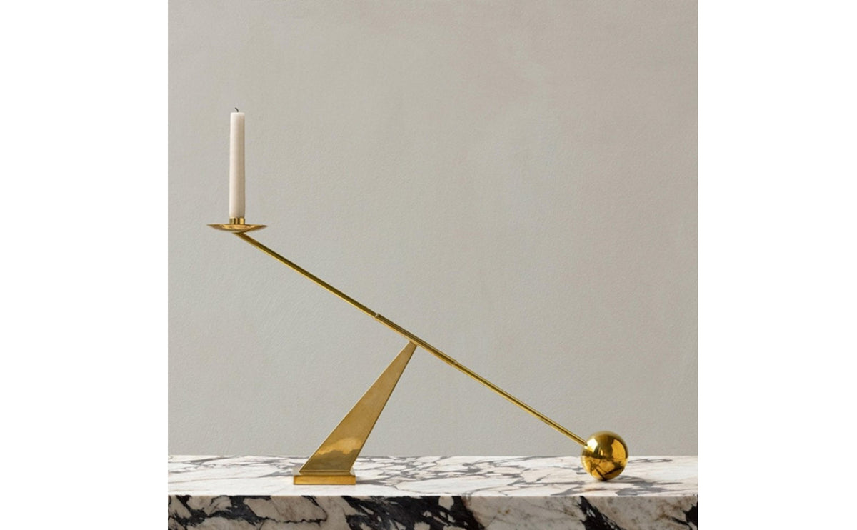 Modern Tabletop Candlestick with Triangular Base Polished Sculptural Candlestick Artful Geometric Candle Holder Sleek for Console, Living Room