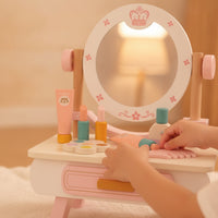 Pretend Vanity Table with Mirror Child-Friendly Toy Vanity Set Sturdy Grooming Station for Bedroom