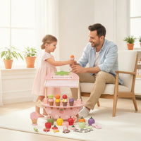 Strawberry Themed Ice Cream Cart with Storage Educational Toy Cart with Play Food Sturdy Playset Screen-Unplugged for Playroom