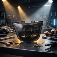12V Motorcycle Headlight Assembly H4 Headlight with Housing Housing High Low Beam Motorcycle Headlamp Bright White Illumination for Commuters, Night Riding