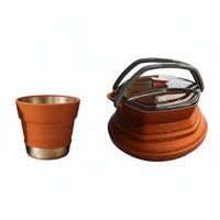 2 Pieces Foldable Silicone Kettle and Cup Set Heat Resistant Foldable Travel Teapot Set Lightweight Portable Water Boiler and Mug Kit for Journeyers