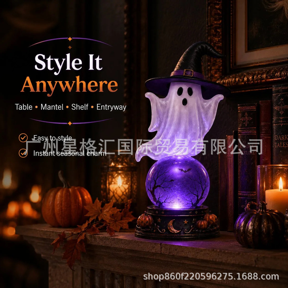 Halloween Raven Crystal Ball Lighted Decor