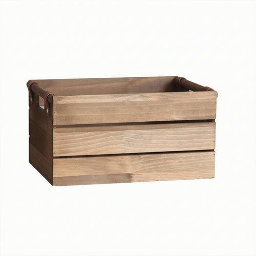 Storage Basket with Leather Straps Rectangular Wooden Container with Handles Portable Wooden Storage Bin for Countertop, Kitchen