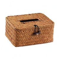 Tissue Box Holder with Side Organizer Natural Straw Woven Tissue Box Rustic