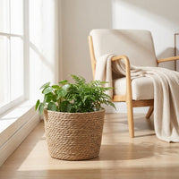 Woven Flower Pot Basket, Nordic Style Hug Bucket for Living Room Balcony Decor, Green Plant Pot Cover