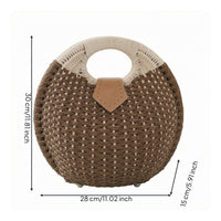 Round Handle Straw Bag Structured Woven Handbag Compact