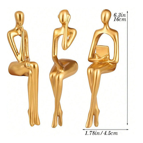 3 Pieces Abstract Seated Figurines Polished Sculpted Figurine Set Slim Stretched