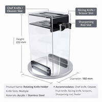 360 Degree Rotating Acrylic Block, Stainless Steel Base Holder, Space-Saving Kitchen Countertop Utensil Organization for Home Cook