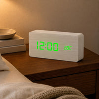 Wooden Digital Alarm Curved-Lock Wood Grain Finish LED Wooden Curved-Lock Dual