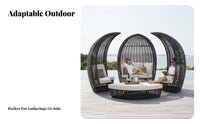 Circular Shape Round sun shade Daybed Weather Resistant Round Daybed with sun shade luxurious paddings Outdoor Furniture Hand-Woven for summerel Owners, Homeowners, vacation destination, pool area, Garden, rearyard