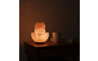 Warm Lotus Mineral Lamp Carved Mineral Lamp with Wooden Base Ambient Night Light Natural for Bedside, Bedroom
