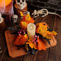 Halloween Candle Wreath with Maple Leaves and Roses for Table Decor