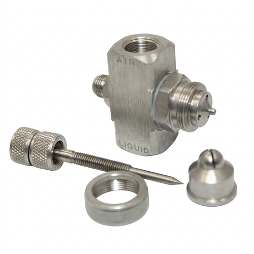 Stainless Steel Misting Nozzle, 1/4" NPT Mixing Spray Tip, Siphon Type Adjustable Humidification Nozzle for Cooling Dust Remo