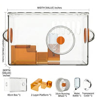 Large Hamster Cage with built-in Silent Exercise Wheel, Transparent Hamster Habitat, Portable Syrian Hamster Cage Case