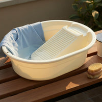 Combined Washboard Basin Anti-Slip Feet Laundry Tub with Washboard Large Capacity Laundry Scrub Basin for Students, Dormitory