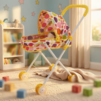 Infant Doll Carriage Cloth Seat Pretend Play Pushchair Four Wheels for Children