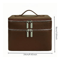 Stain-Proof Stain-Resistant Lining Portable Cosmetic Train Case PU Leather Double Layer Makeup Travel Case Cosmetic Organizer Box with Dividers for Women