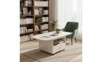 Space Saving Rolling Storage Coffee Table Solid Wood Living Room Furniture for Small Areas