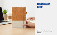 Cork Pattern PU Notebook, Eco-Friendly Elastic Band, Business Office, A5 Size, Soft Leather Cover