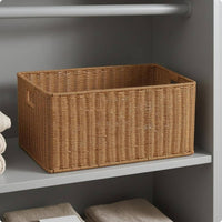Rectangular Woven Basket Light Brown Woven Container Basket Decorative for Home Organization