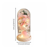 Romantic Gift Blossom Arrangement Glass Dome Long-Lasting Blossom Glass Dome Lamp Hand-Assembled Lighted Flower Cloche Dustproof Cover for Mom