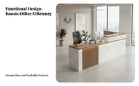 L-Shaped Front Counter High-Gloss Varnished Finish Commercial Cashier Desk Sturdy Construction L-Shaped Reception Desk for Receptionists, Lobby