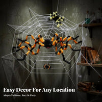 Giant Cobweb Set Kit Furry Arachnids Artificial Cobweb Set Indoor & Outsidedoor Use Easy to Install for Residents, Porch
