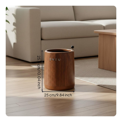 Wood Grain Trash Can Double Layer Rolling Trash Can Retro Design for Living Room