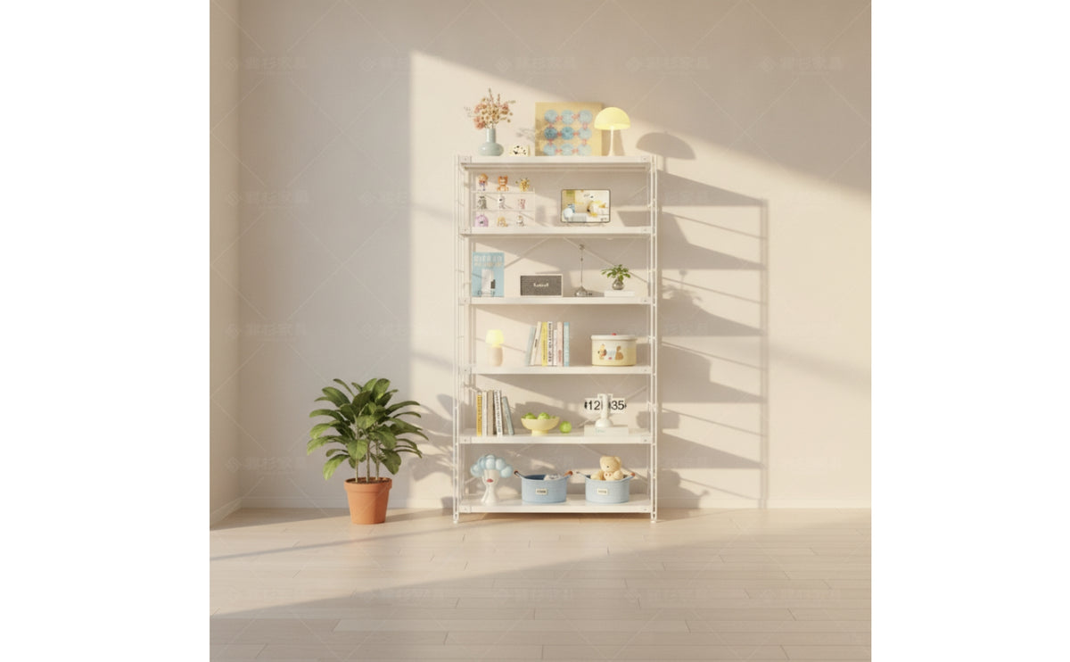Rust-Resistant Six-Tier Storage Rack Easy-to-Clean Steel Shelving Unit Tall Bookcase with X-Brace Sturdy for Living Room, Kitchen, Balcony