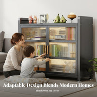 Multi-Tier Cupboard with Fluted Doors Particle-Resistantresistant Storage Cabinet Sturdy Construction Adaptable for Homeowners