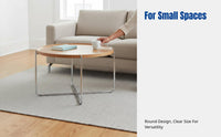 Round Coffee Table, Minimalist Italian Design, Sturdy Wood Top, Metal Frame, Small Apartment End Table