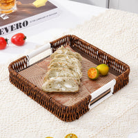 仿藤编正方形木底托盘水果点心篮欧式干果盘家用零食盘下午茶托盘