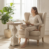 Accent Table with Pedestal Base Carved Round Side Table Decorative for Boutique