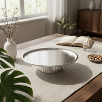 Elevated Tray with Pedestal Base Silver-Tone Mirrored Pedestal Fruit Bowl Reflective Footed Round Tray for Home Stylists