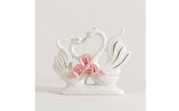 Glossy Ceramic Swan Figurine Gold-Trimmed Swan Ornament Floral Decor Sculpted for Living Room, Bedroom, Reception, Hotel