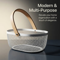 Laundry Basket with Metal Wire Frame for Kitchen Storage and Organization, Oval Shaped Iron Design for Fruits Vegetables Eggs