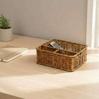 Three-Section Basket Sturdy Desk Organizer Handwoven