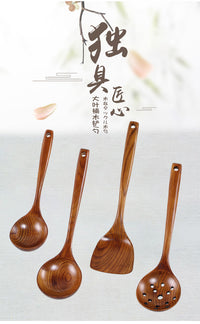 Long Handle Wooden Soup Spoon Set for Kitchen and Hotel