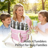 Insulated 4-Cup Drink Carrier Tote Bag with Shoulder Strap for Picnic, Lunch, Coffee, and Cold Drinks