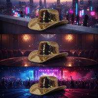 Reflective Cowboy Hat with Mirror Tiles Dazzling Disco Ball Cowboy Hat Glittery Stylish for Festivals