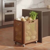 Fruit and Vegetable Storage Rack Easy Mobility Vegetable Storage Cart with Wood Top Large Capacity Rolling Utility Cart with Baskets