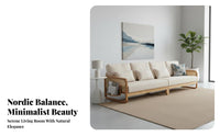 Rustic Simplicity Design Sofa Firm-Density Sponge Filling Solid Gentle Puff Couch Skin-Friendly Textile Ash Wood Frame Sofa for Young Adults, Home
