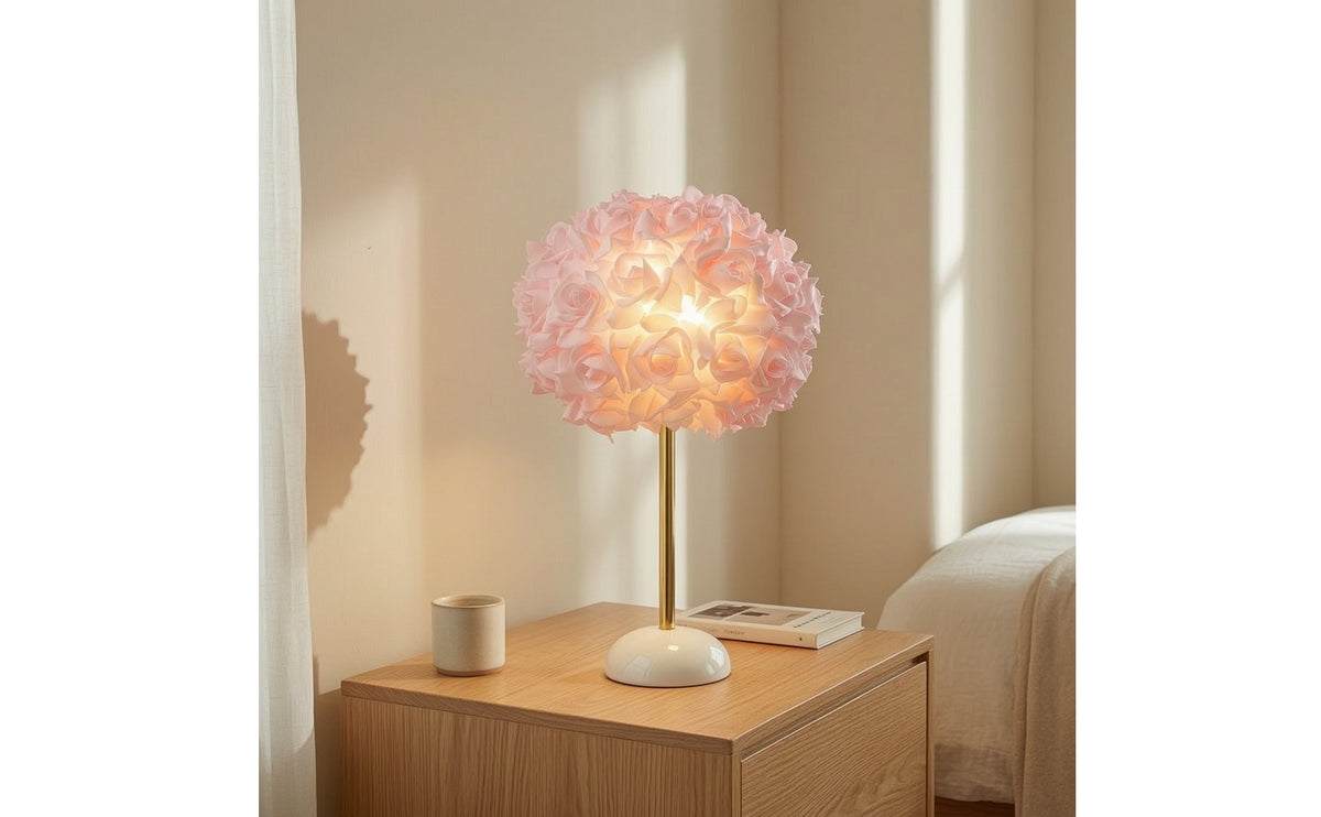Flower Lamp with Rose Lampshade Soft Glow Bedside Lamp Decorative Night Light Tabletop for Bedroom