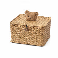 Grass Storage Box with Lid Natural Woven Box with Lid Rectangular for Shelf