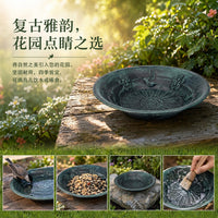 跨境亚马逊复古铁艺鸟浴盆喂鸟器户外庭院装饰桌面摆盘金属摆件