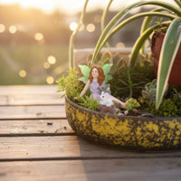 Girl and Hare Figurine Fantasy Style Micro Landscape Ornament Detailed Sculpture Pot Decoration