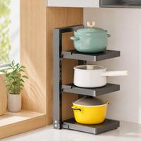 Three-Layer Pot and Pan Rack, Adjustable Cookware Storage Unit, Carbon Steel Pan Organiser for Kitchen Countertop, No Assembly Required