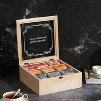 Wooden 9-Compartment Tea Bag and Coffee Capsule Storage Box with Glass Lid