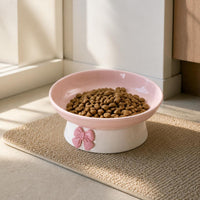 Elevated Ceramic Pet Bowl for Cats and Small Dogs - Tilted Wide Mouth Food and Water Dish