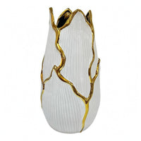Decorative Ceramic Vase Marbled Rim Gold Accent Vase Glazed Finish for Flowers